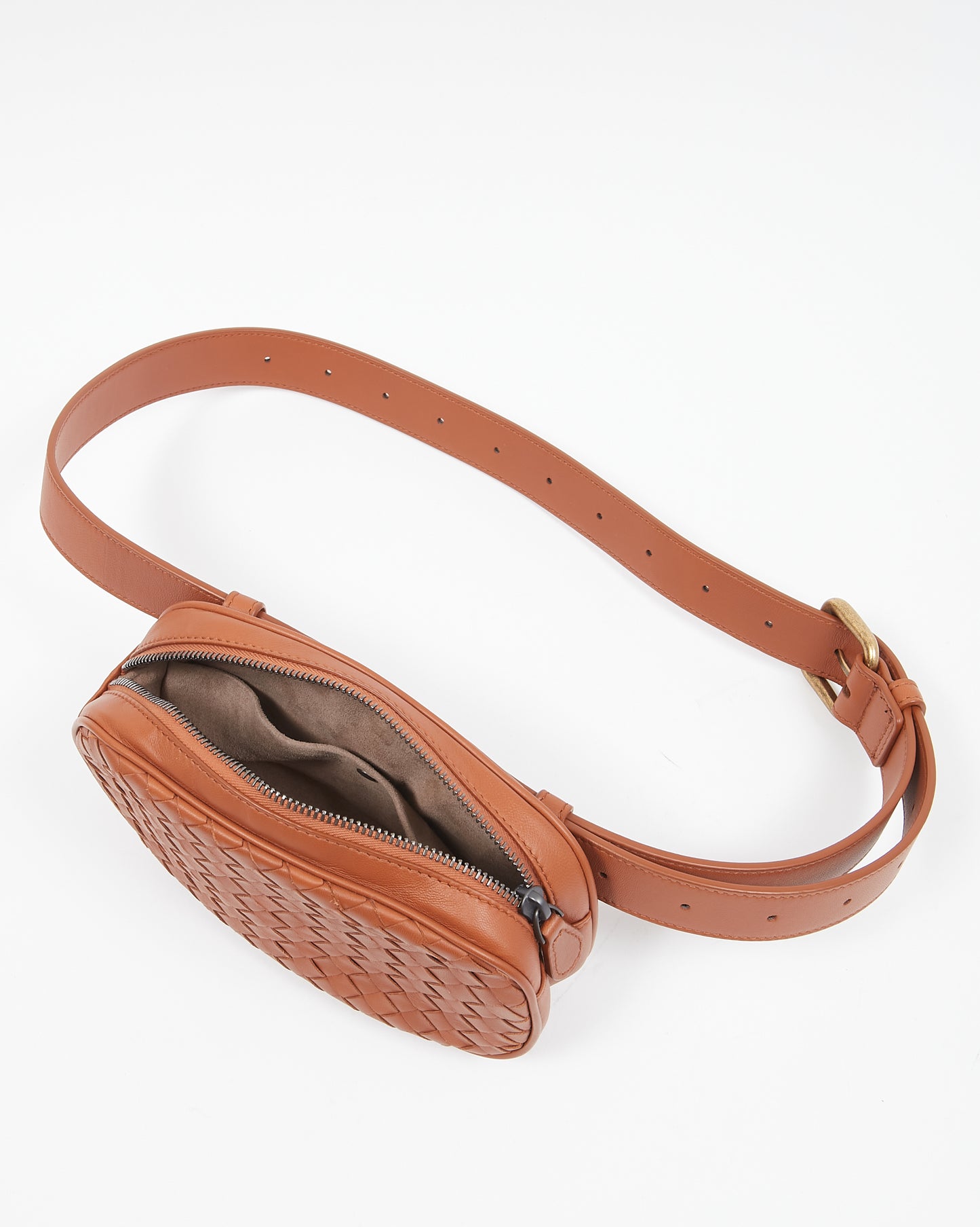 Bottega Veneta Chestnut Brown Intrecciato Leather Belt Bag