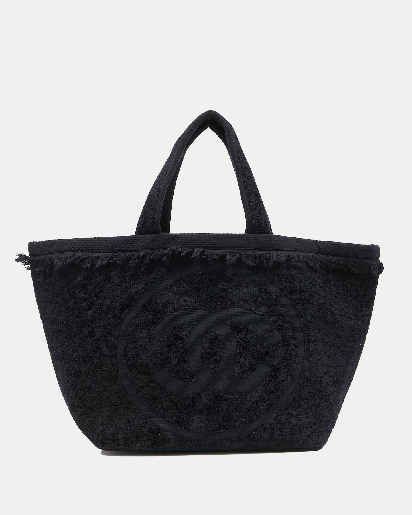 Chanel Black Terry Fringe CC Logo Beach Tote Bag