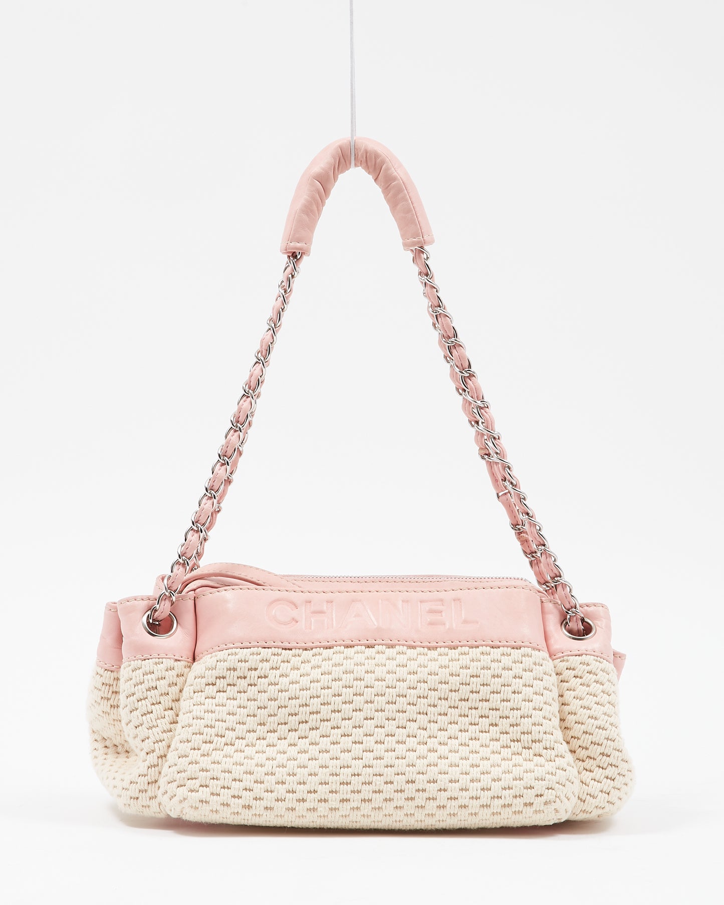 Chanel Cream Knit and Pink Lax Accordion Shoulder Bag