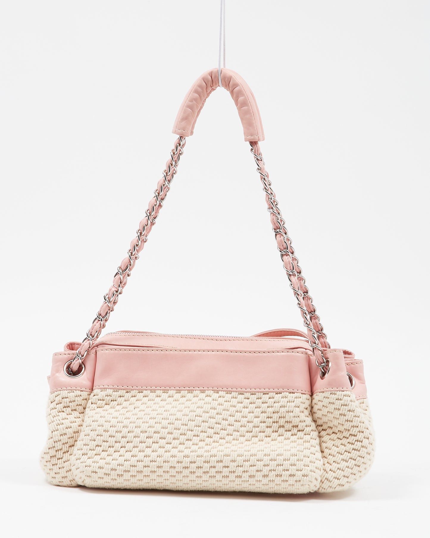 Chanel Cream Knit and Pink Lax Accordion Shoulder Bag