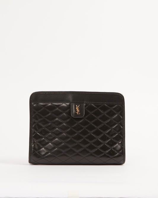 Saint Laurent Black Quilted Logo Victoire Shoulder Bag