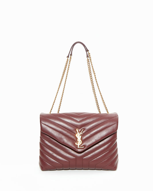 Saint Laurent Burgundy Matelassé Leather Medium LouLou Chevron Shoulder Bag