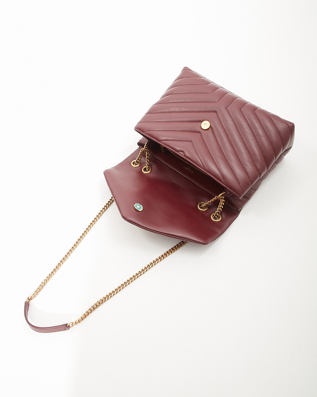 Saint Laurent Burgundy Matelassé Leather Medium LouLou Chevron Shoulder Bag