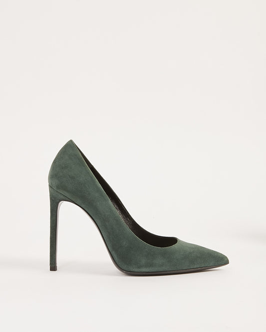 Saint Laurent Forest Green Suede Point Toe Pumps - 40