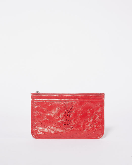 Saint Laurent Red Wrinkled Leather Monogram Niki Bill Pouch