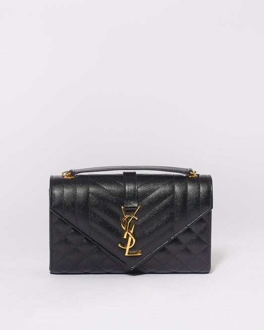 Saint Laurent Grained Small Monogram Triquilt Envelope Chain Bag