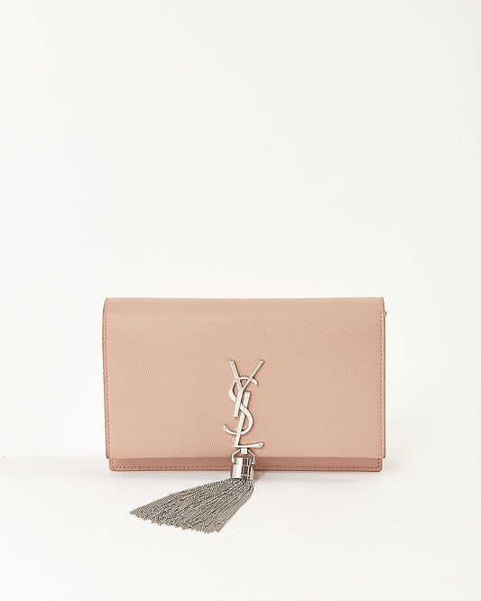 Saint Laurent Rose Poudre Grained Leather Monogram Kate Tassel Wallet On chain