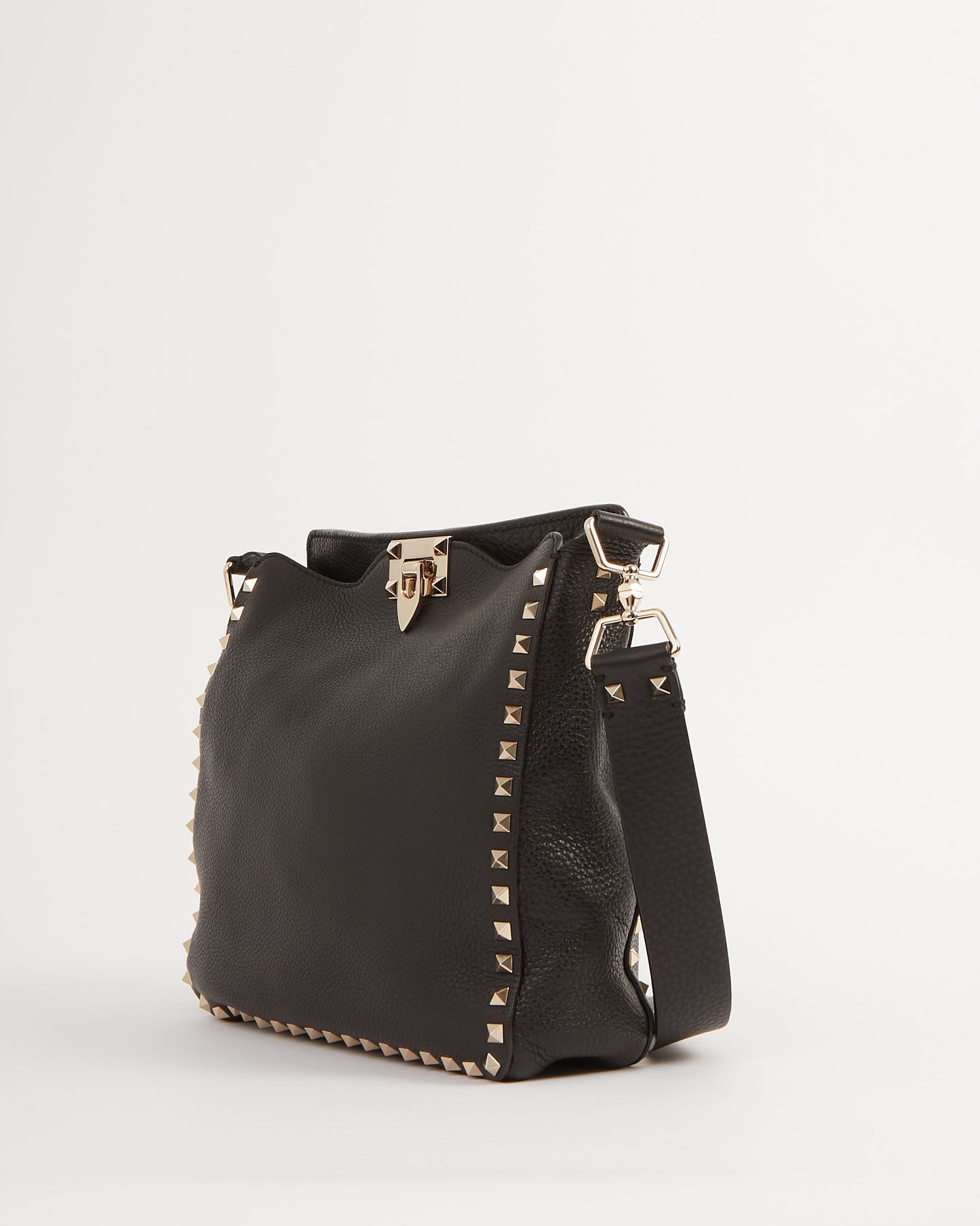 Sac messager Rockstud en cuir grainé noir Valentino