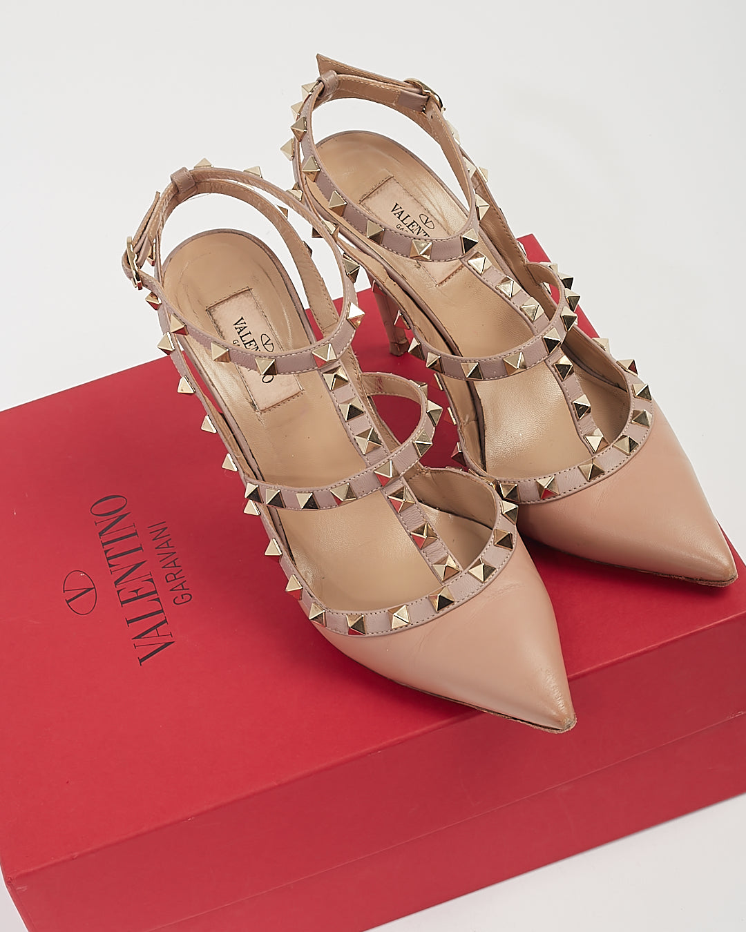 Valentino Beige Rockstud Strap Sandal Heel - 38