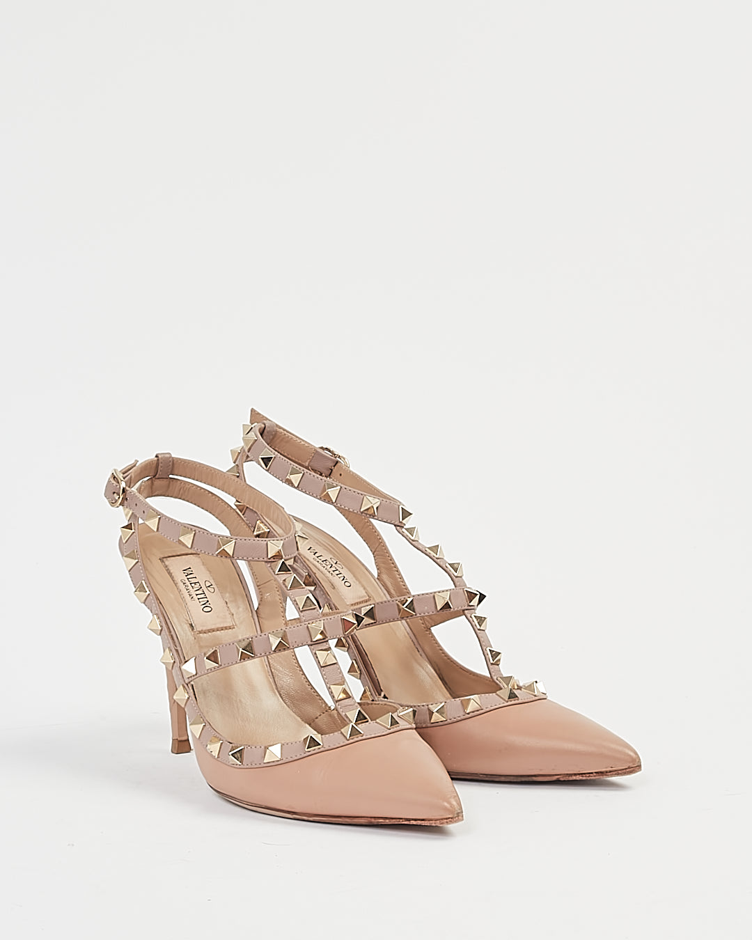 Valentino Beige Rockstud Strap Sandal Heel - 38