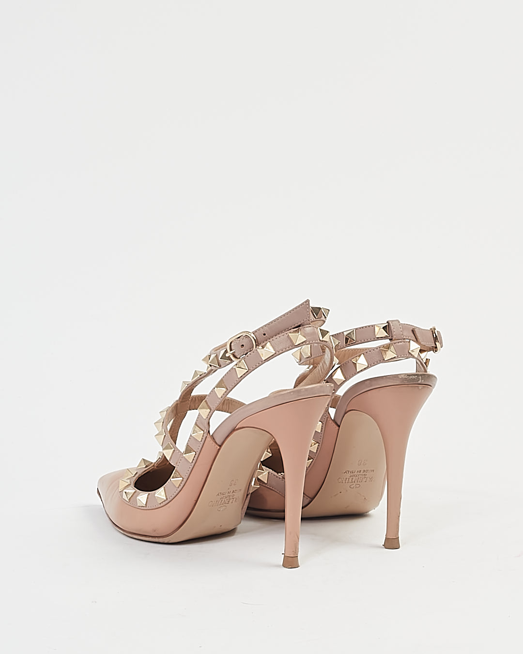 Valentino Beige Rockstud Strap Sandal Heel - 38