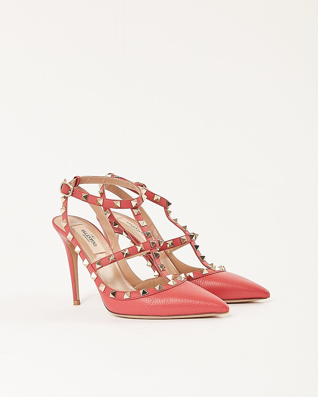 Valentino Strawberry Leather Rockstud Point Toe Heel - 38