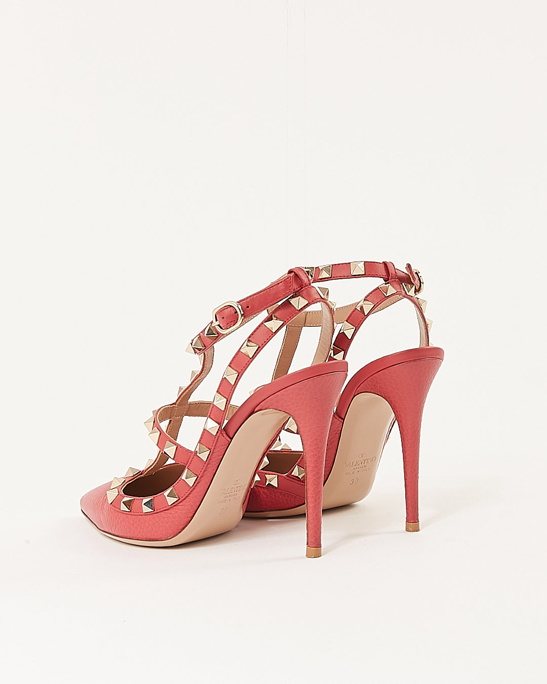 Valentino Strawberry Leather Rockstud Point Toe Heel - 38