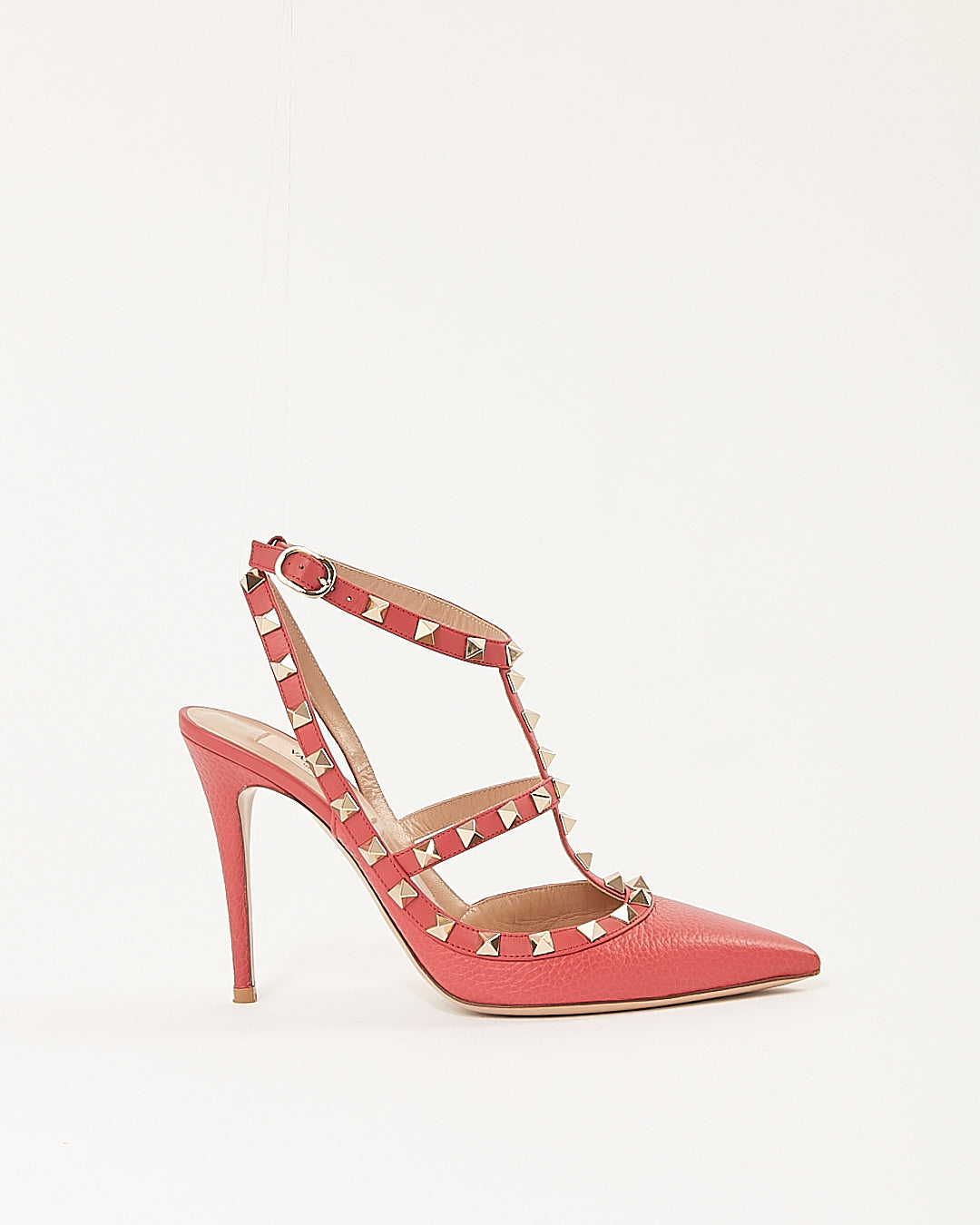 Valentino Strawberry Leather Rockstud Point Toe Heel - 38