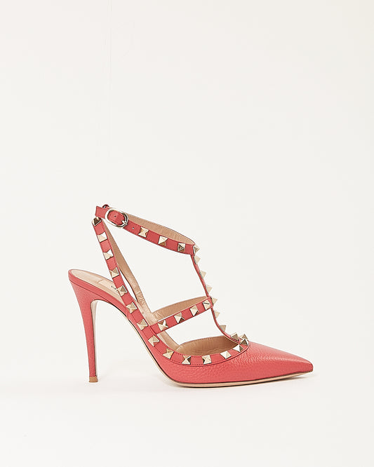 Valentino Strawberry Leather Rockstud Point Toe Heel - 38