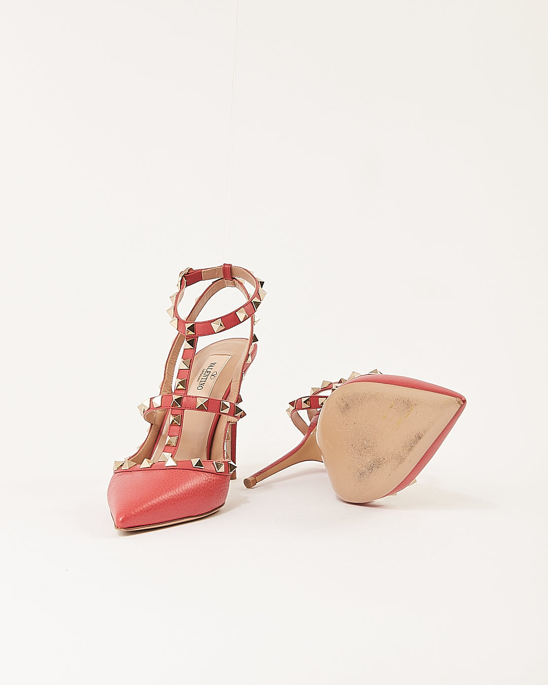 Valentino Strawberry Leather Rockstud Point Toe Heel - 38