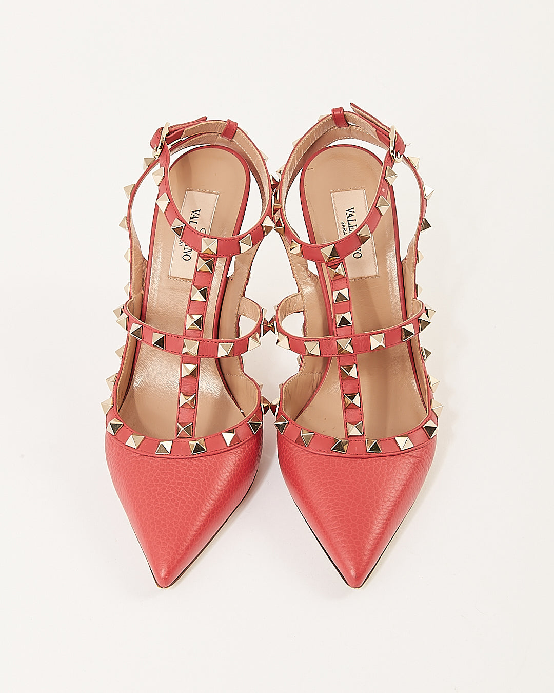 Valentino Strawberry Leather Rockstud Point Toe Heel - 38