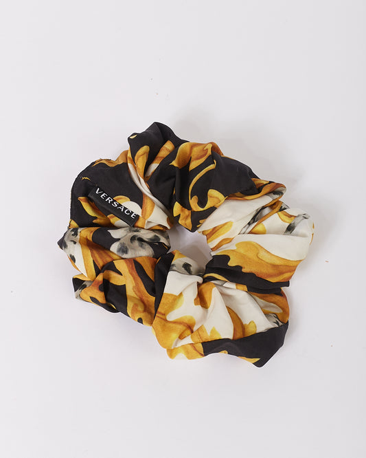 Versace Black/Yellow Print Silk Hair Scrunchy