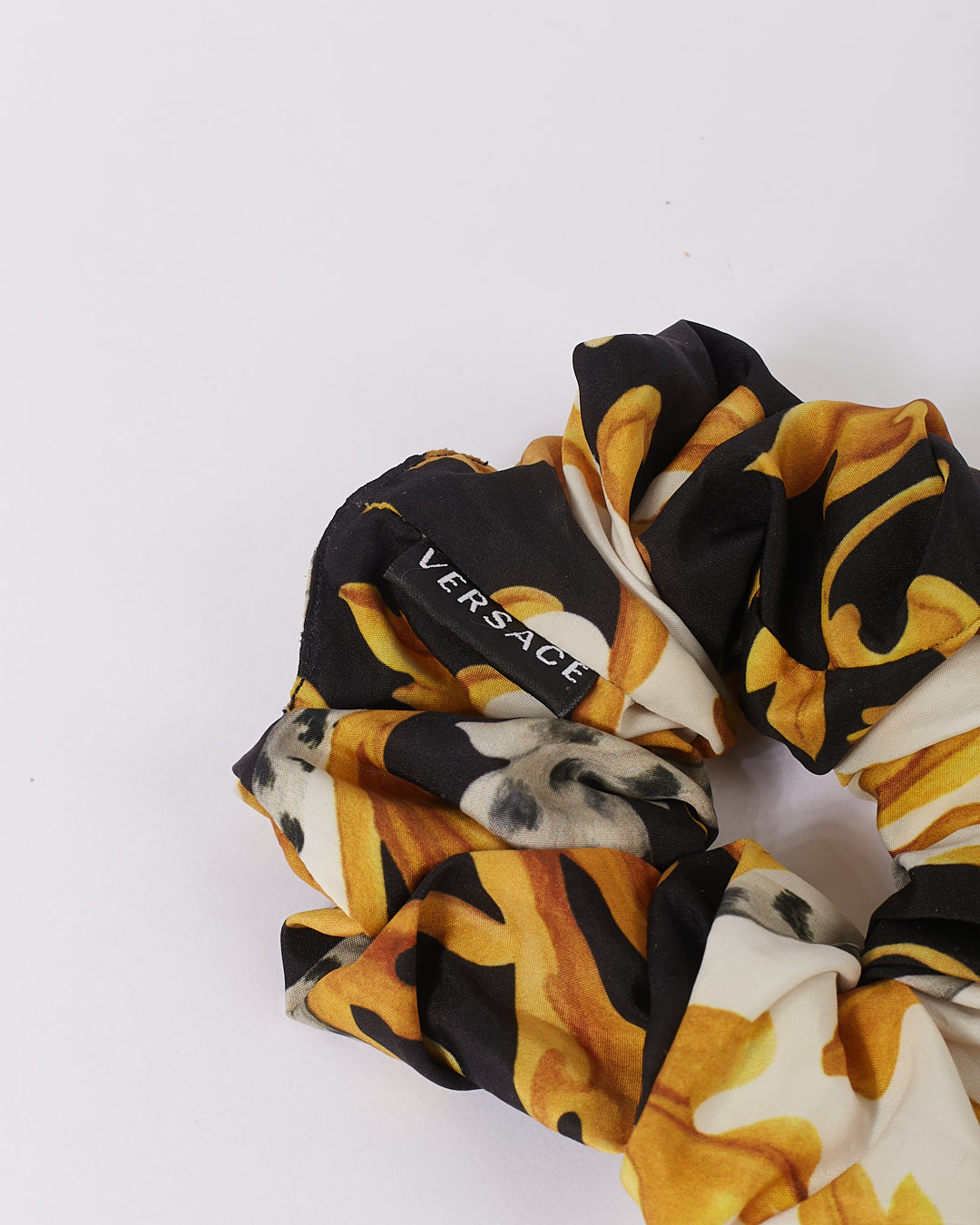 Versace Black/Yellow Print Silk Hair Scrunchy