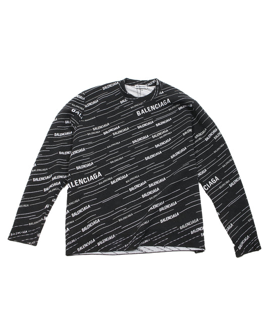 Balenciaga Black Logo Mania Wool Crewneck Sweater - M