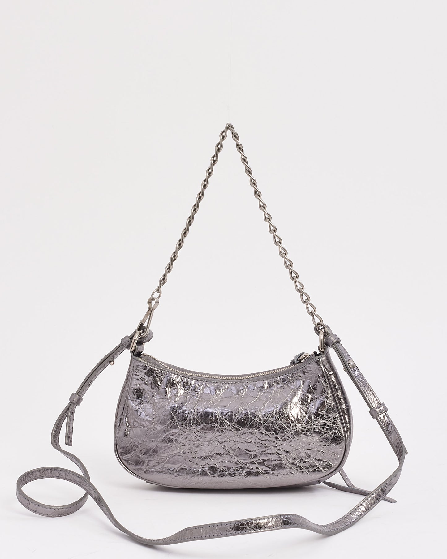 Balenciaga Silver Leather Le Cagole Mini Bag with Chain and Strap