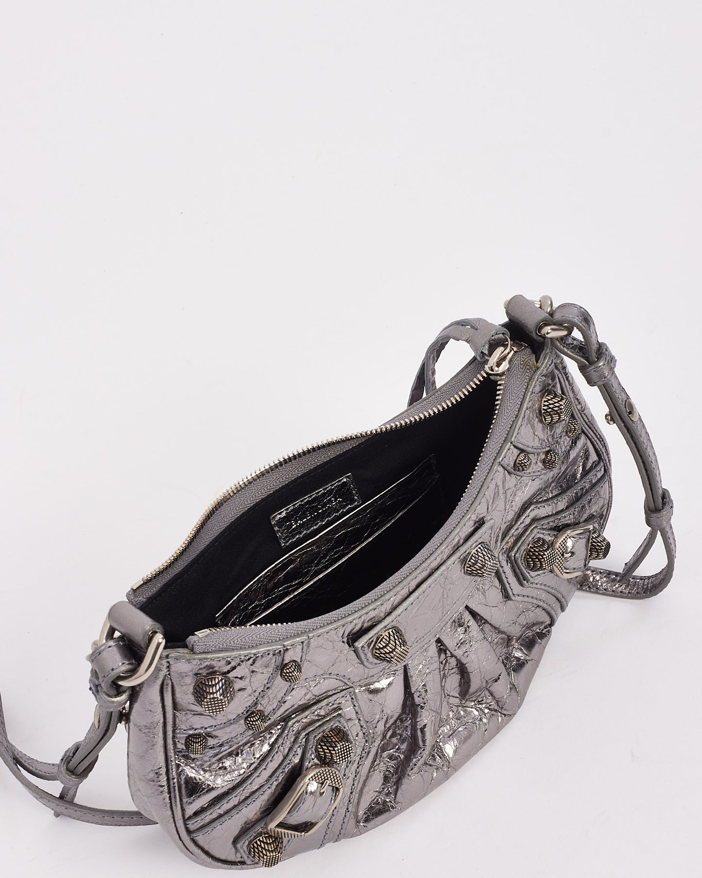 Balenciaga Silver Leather Le Cagole Mini Bag with Chain and Strap