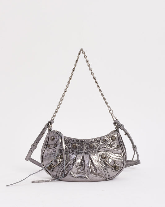 Balenciaga Silver Leather Le Cagole Mini Bag with Chain and Strap