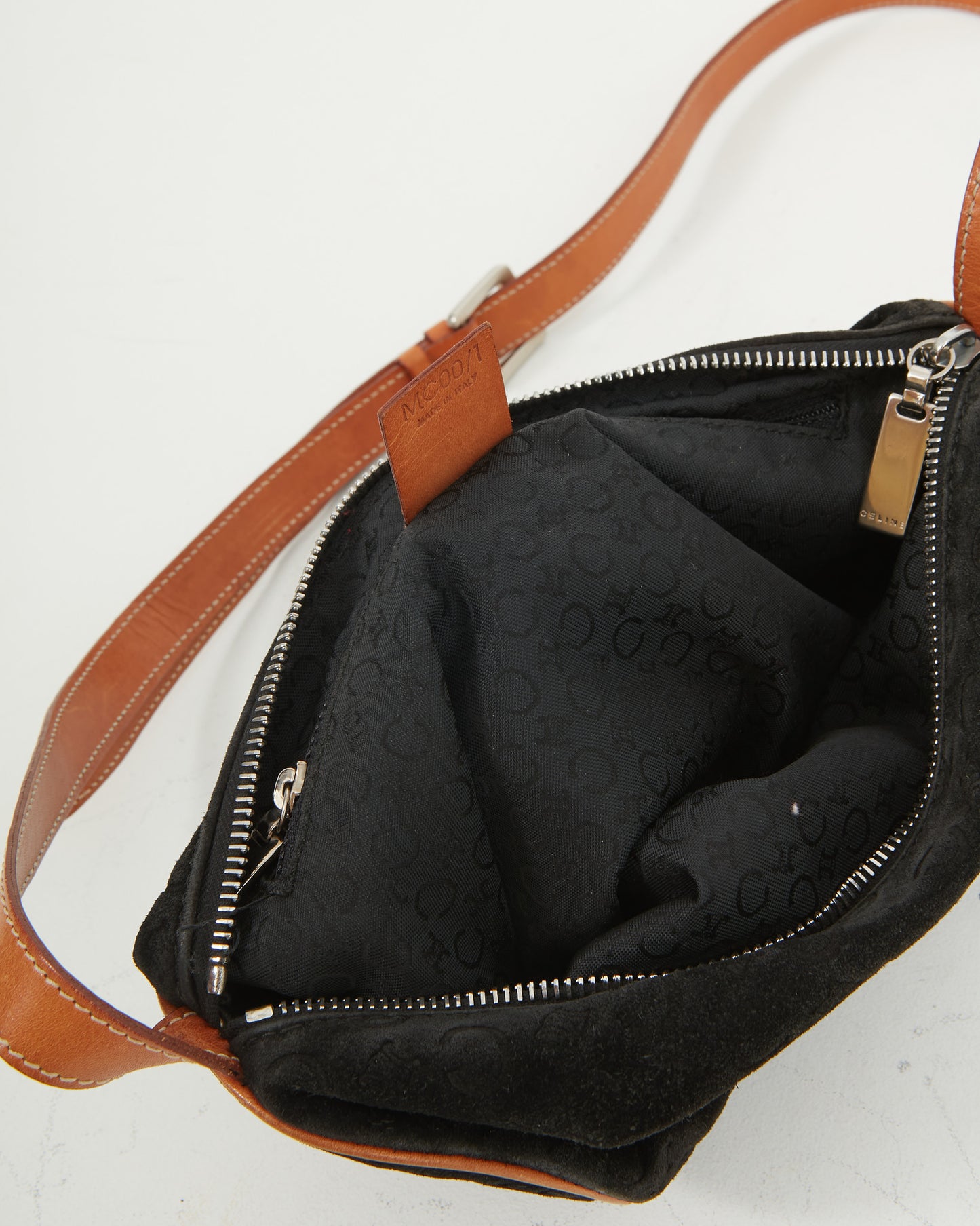 Celine Black Suede C Macadam Cylinder Crossbody Bag