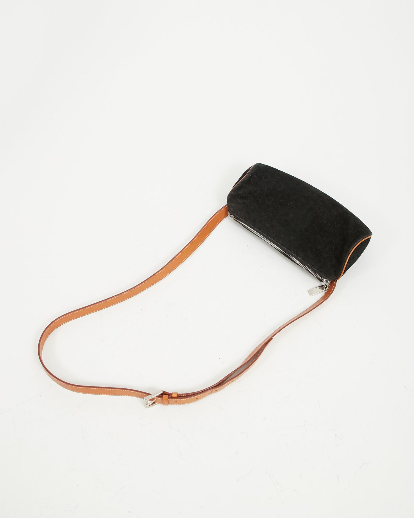 Celine Black Suede C Macadam Cylinder Crossbody Bag