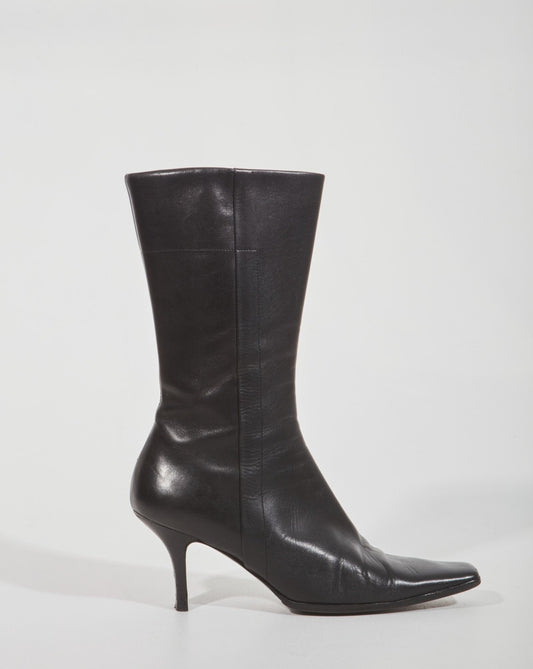 Bottines chaton en cuir noir Prada - 36,5