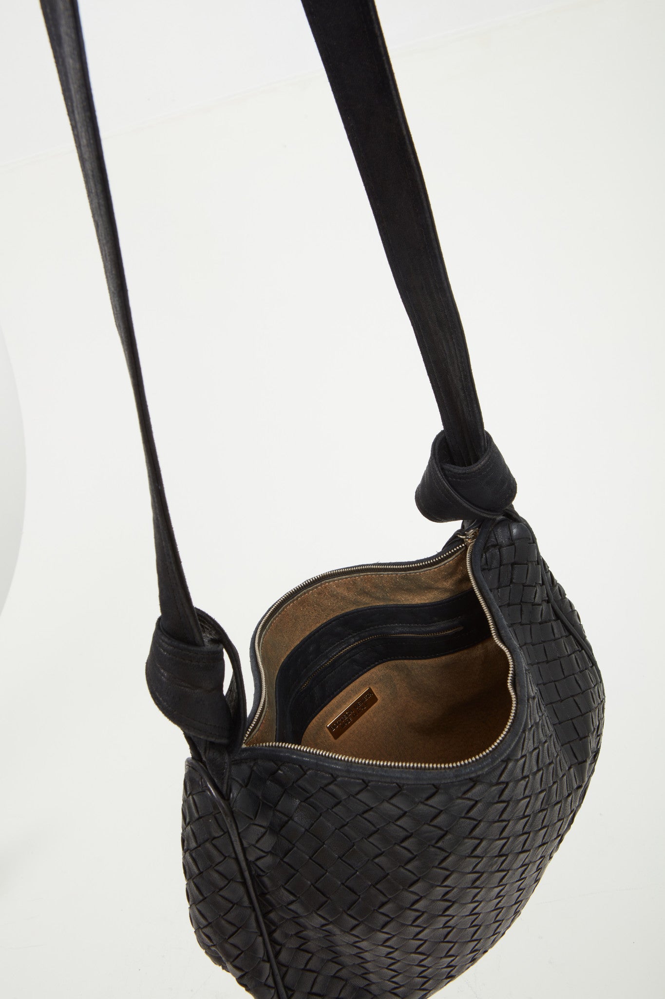 Bottega Veneta Black Leather Intrecciato Crossbody Knot Bag