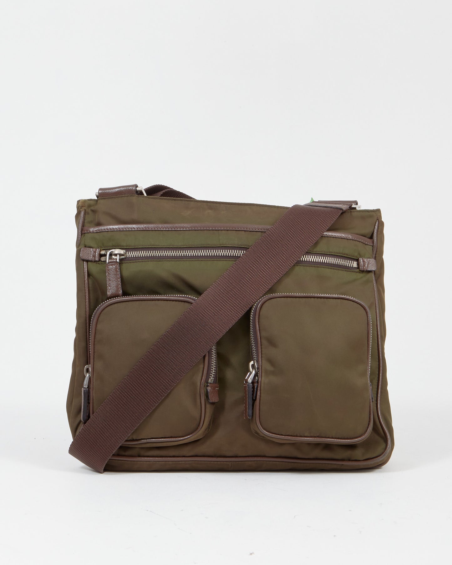 Prada Olive/Brown Iridescent Nylon Tessuto Pocket Flat Crossbody