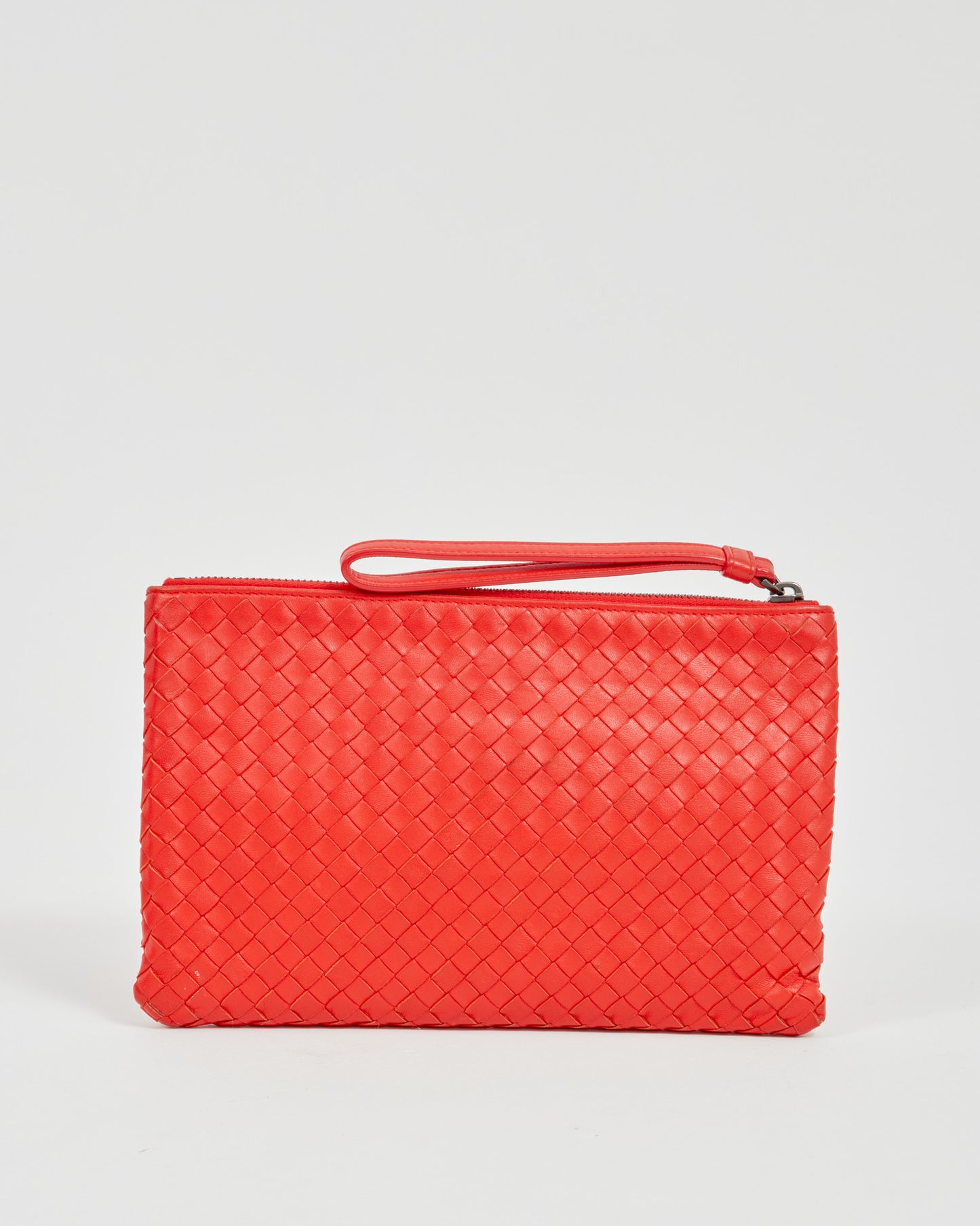 Bottega Veneta Red Intrecciato Leather Wristlet Pouch