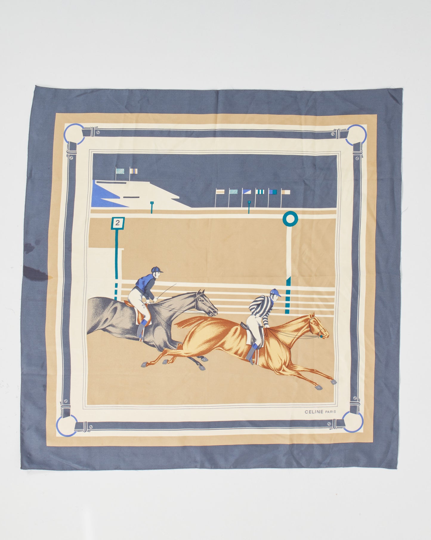 Celine Blue/Beige Polo Design Silk Scarf