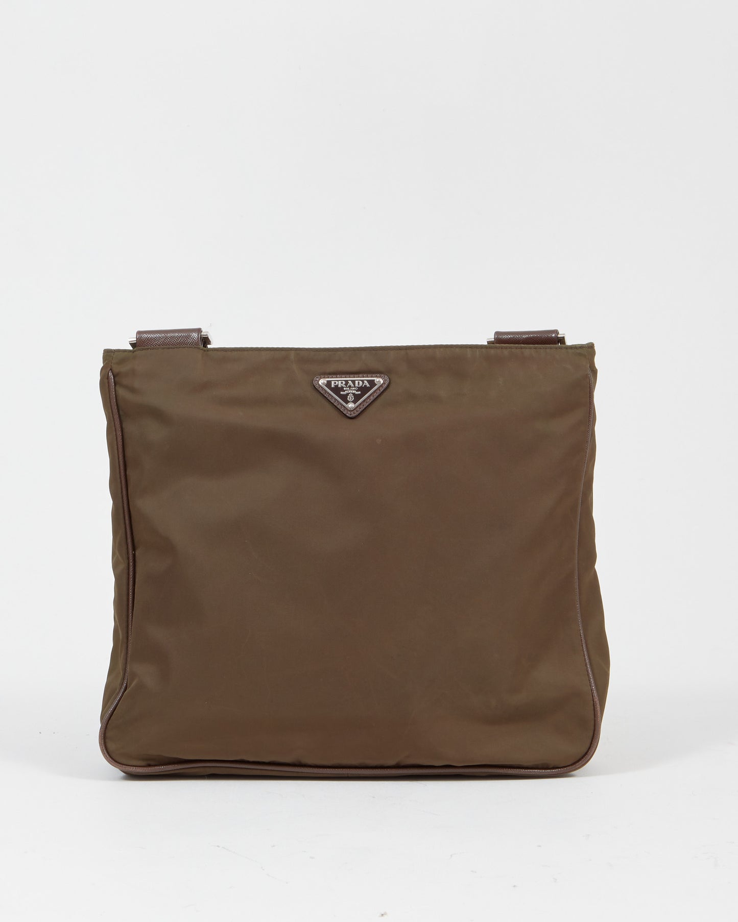 Prada Olive/Brown Iridescent Nylon Tessuto Pocket Flat Crossbody