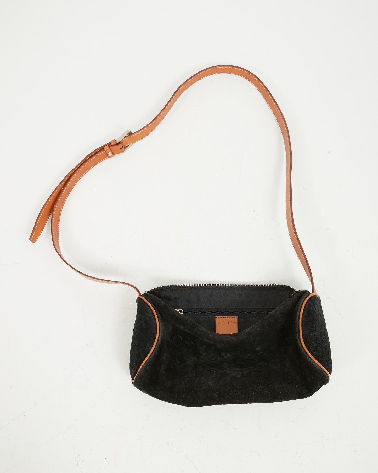 Celine Black Suede C Macadam Cylinder Crossbody Bag