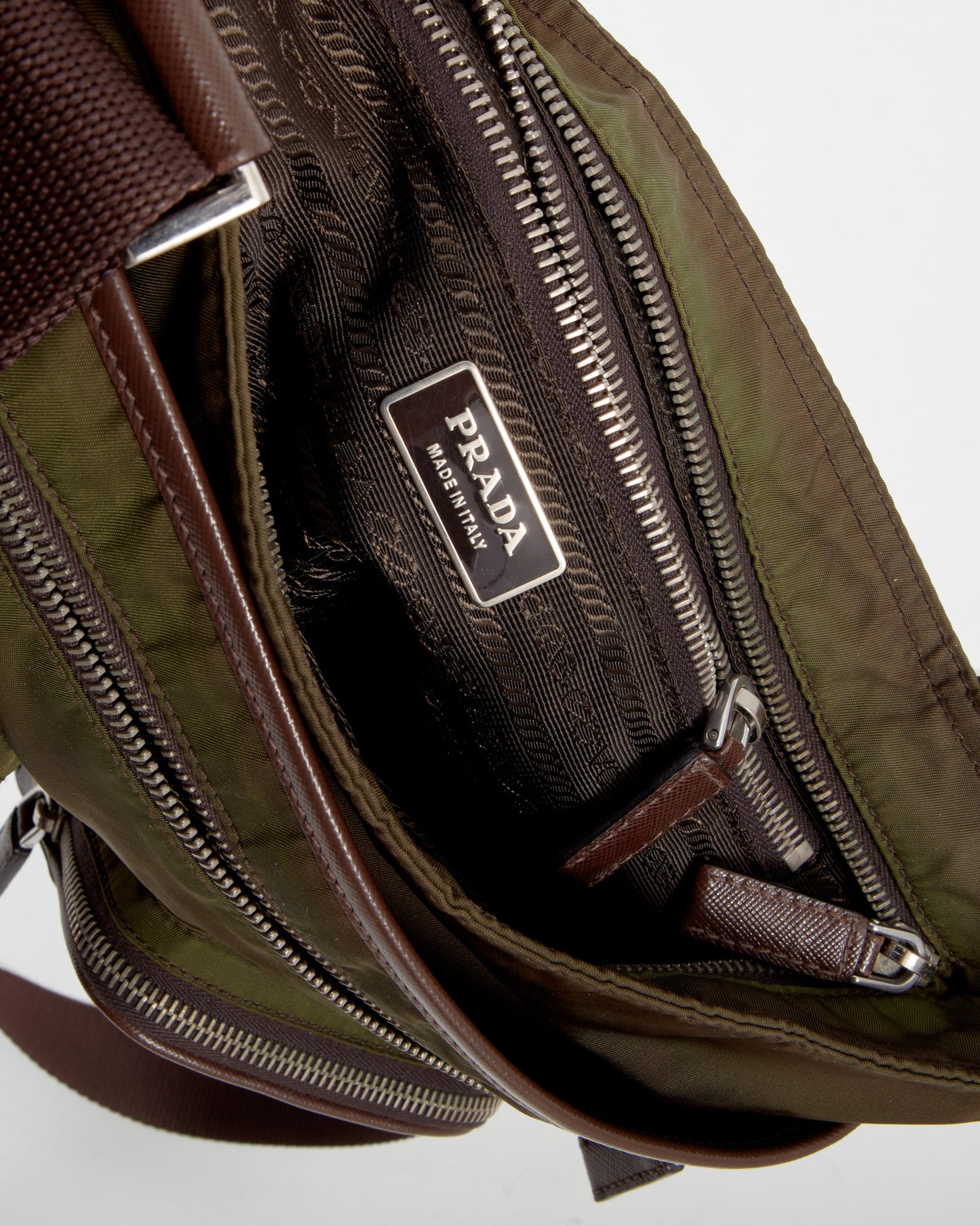 Prada Olive/Brown Iridescent Nylon Tessuto Pocket Flat Crossbody