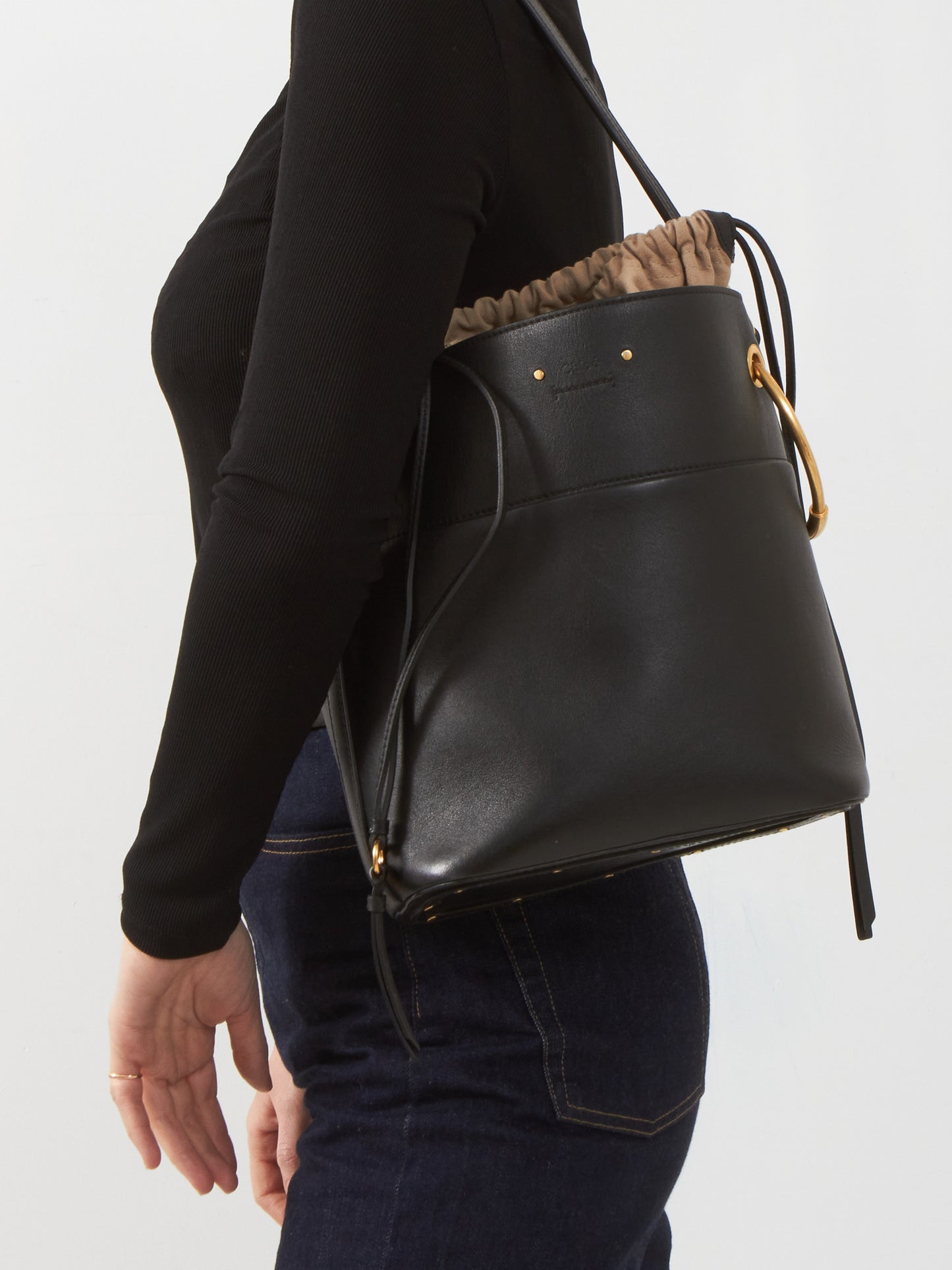 Chloé Black Leather Roy Medium Bucket Bag