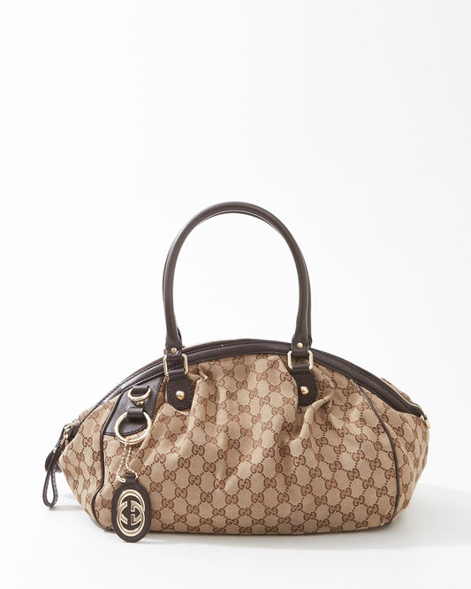 Sac à poignée supérieure GG en toile marron Gucci