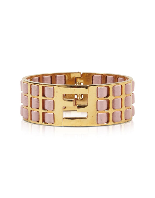 Fendi Pink and Gold Leather Fendista Cuff