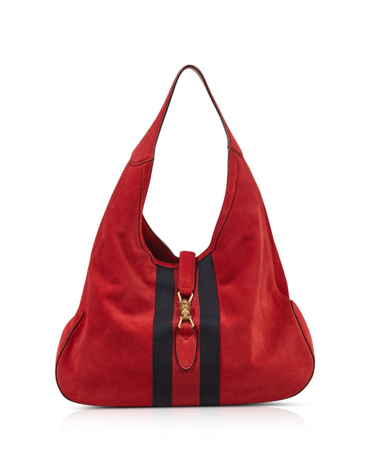 Gucci Red Suede Jackie Hobo Bag