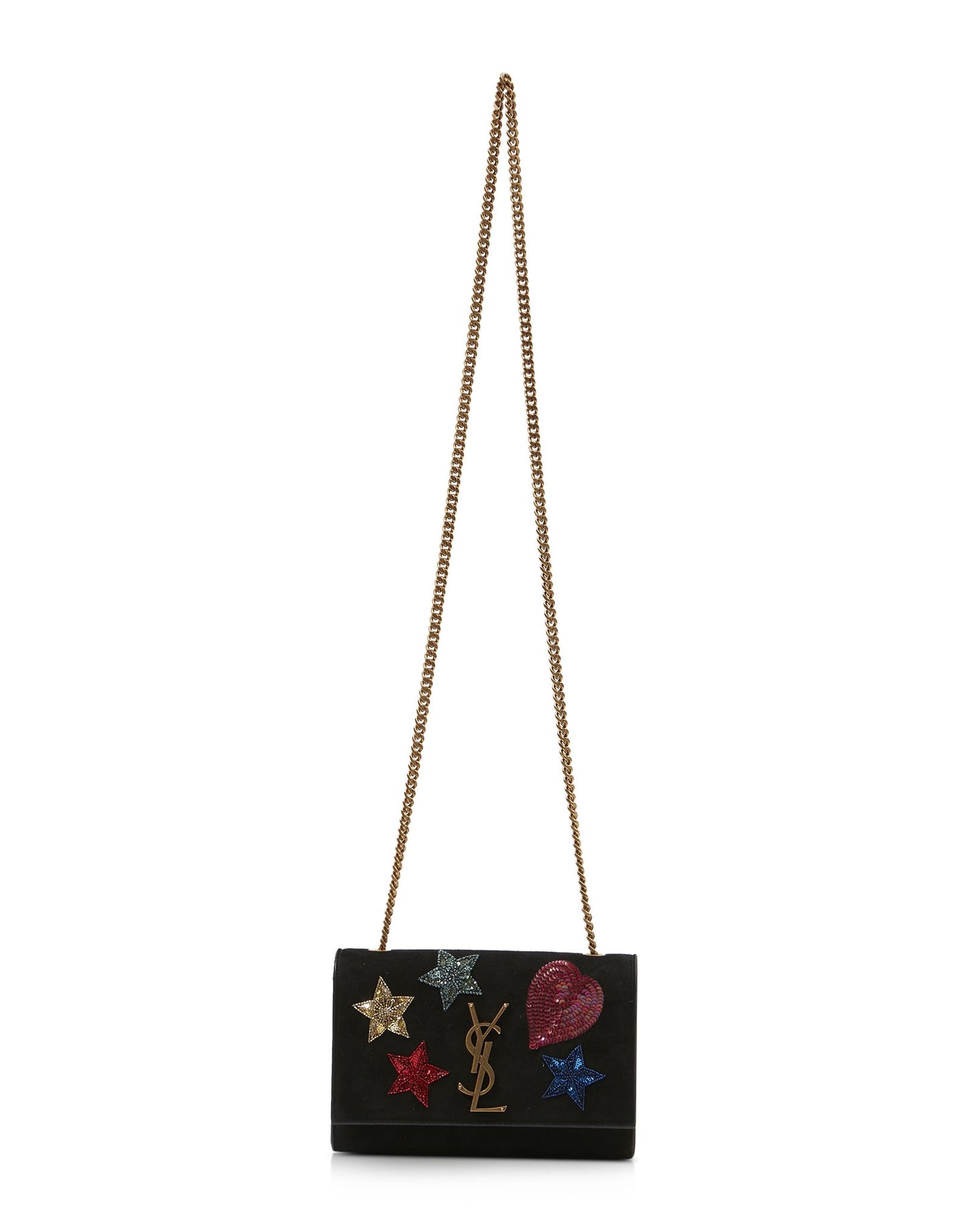 Saint Laurent Black Suede Beaded Monogram Kate Shoulder Bag