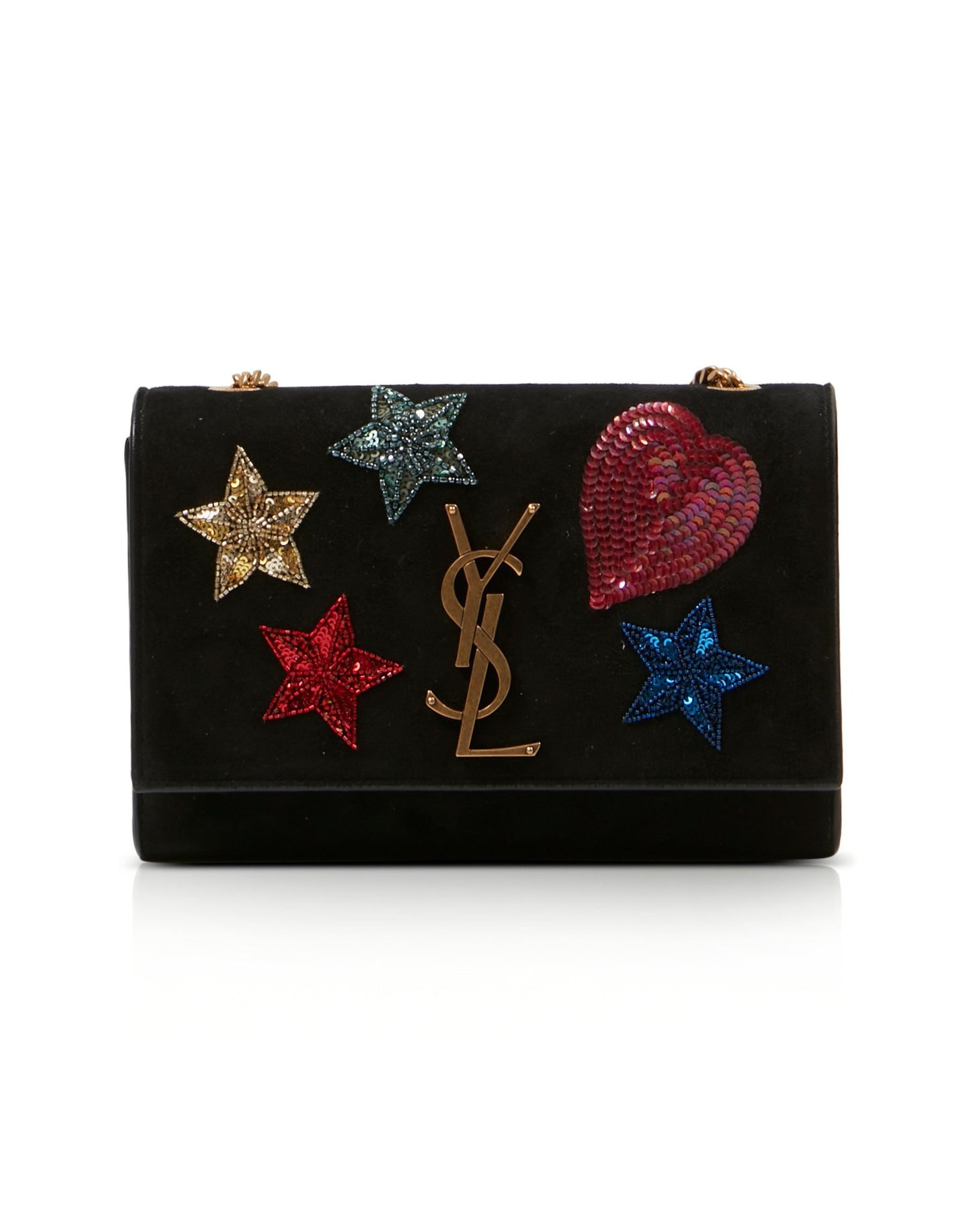 Saint Laurent Black Suede Beaded Monogram Kate Shoulder Bag