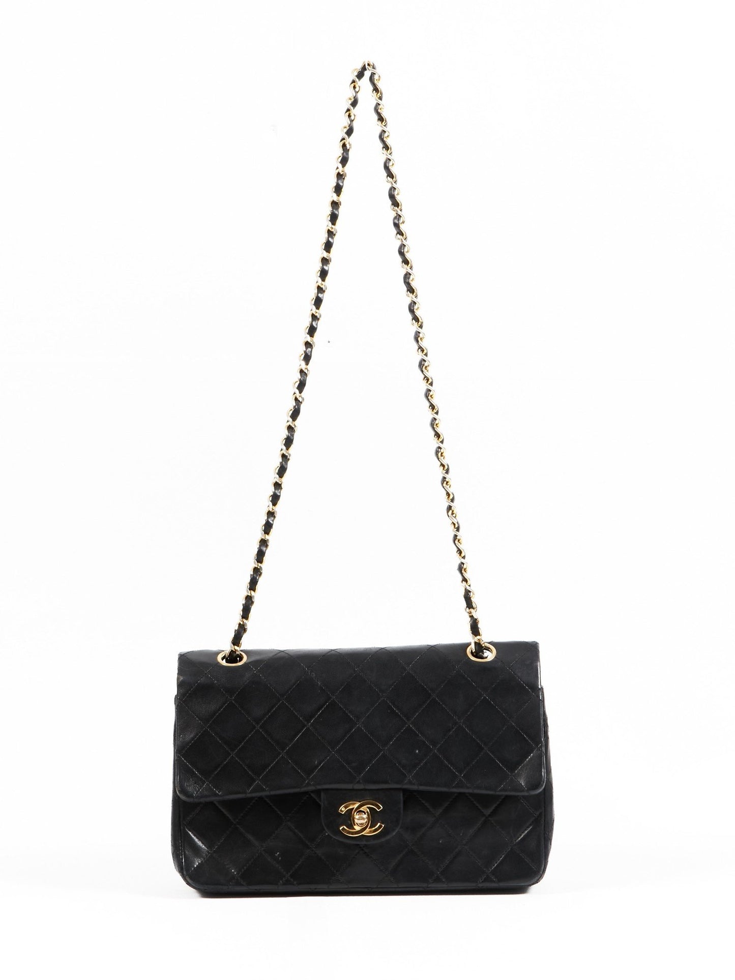 Sac à double rabat classique moyen en cuir d
agneau noir vintage Chanel GHW