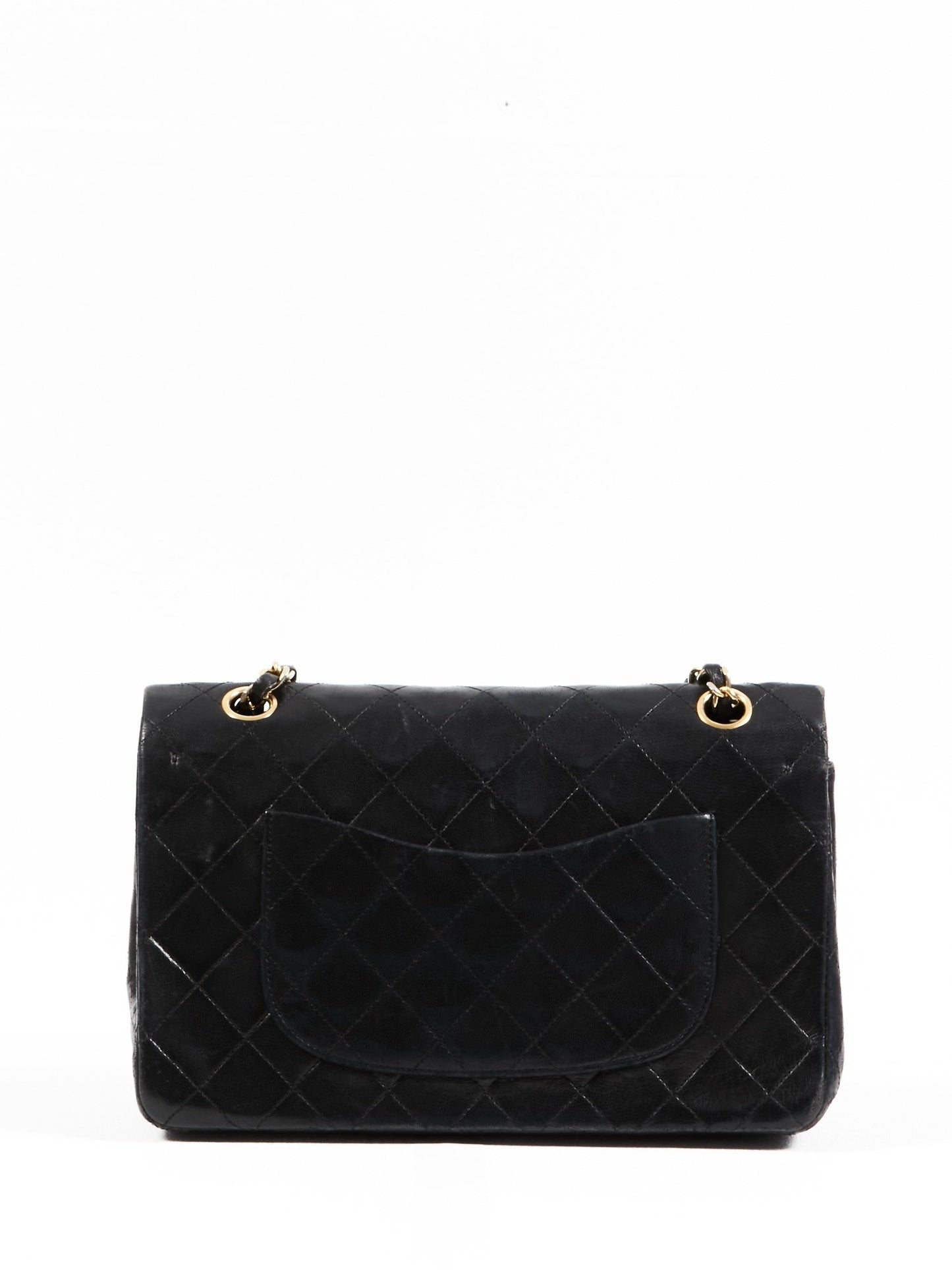 Sac à double rabat classique moyen en cuir d
agneau noir vintage Chanel GHW