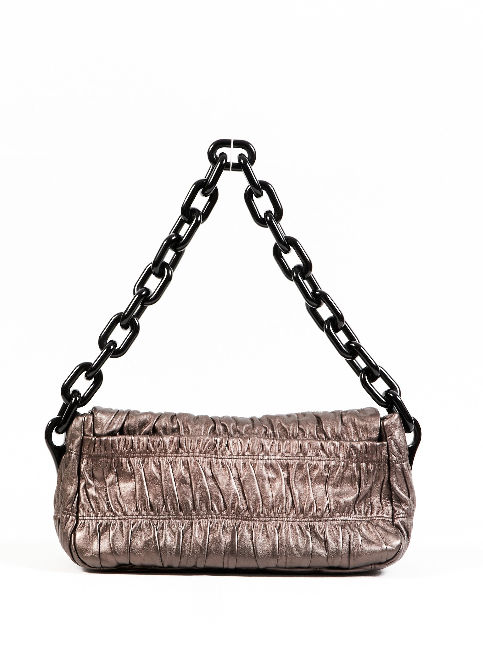 Prada Metallic Silver Matelassé Enamel Chain Shoulder Bag