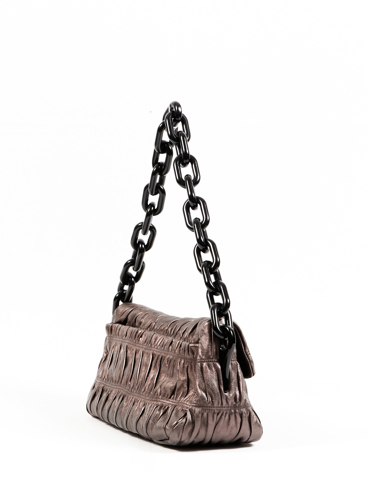 Prada Metallic Silver Matelassé Enamel Chain Shoulder Bag