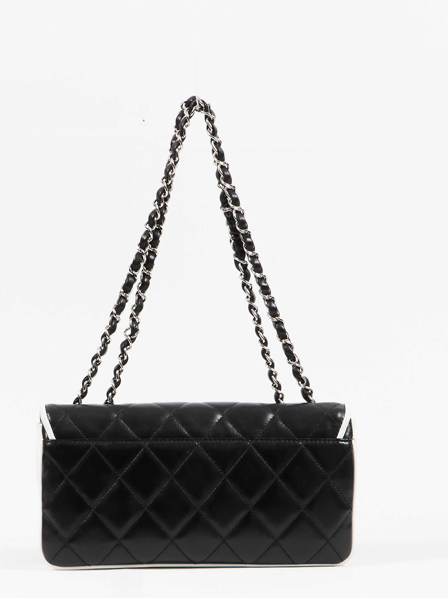 Chanel Black/White Lambskin Fliplock CC Flap Shoulder Bag SHW