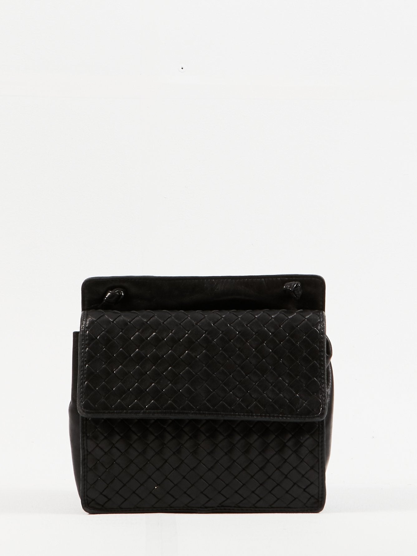 Bottega Veneta Vintage Black Intrecciato Leather Small Square Crossbody