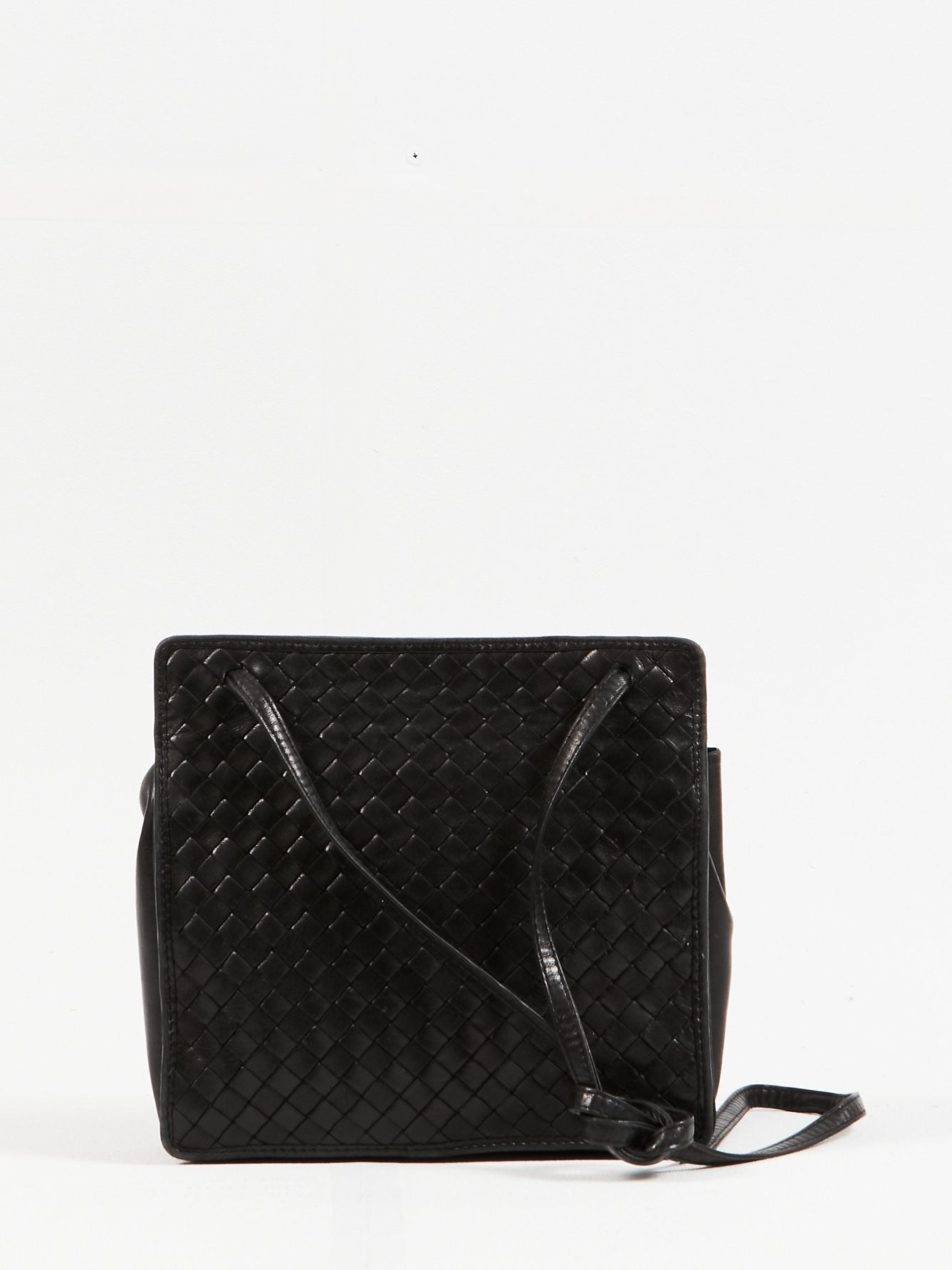 Bottega Veneta Vintage Black Intrecciato Leather Small Square Crossbody